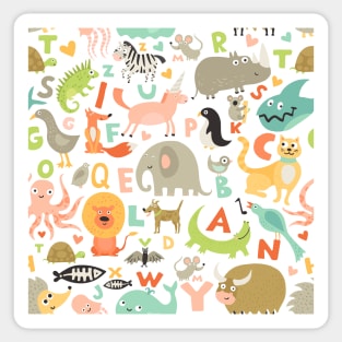 Kids Alphabet for children before school  with animals and letters pattern Sticker